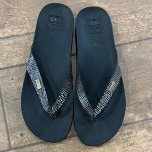 Reef Black Sandals with Metallic Details
